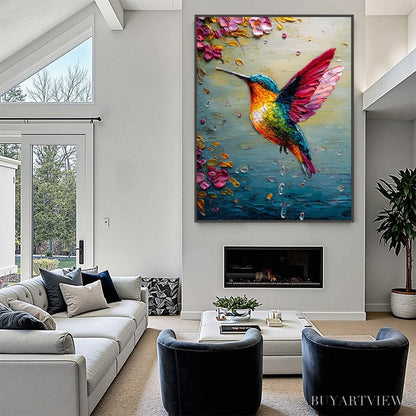 BUYARTVIEW Nectar Flight – Vibrant Impressionist Hummingbird Floral Oil Painting - image 4