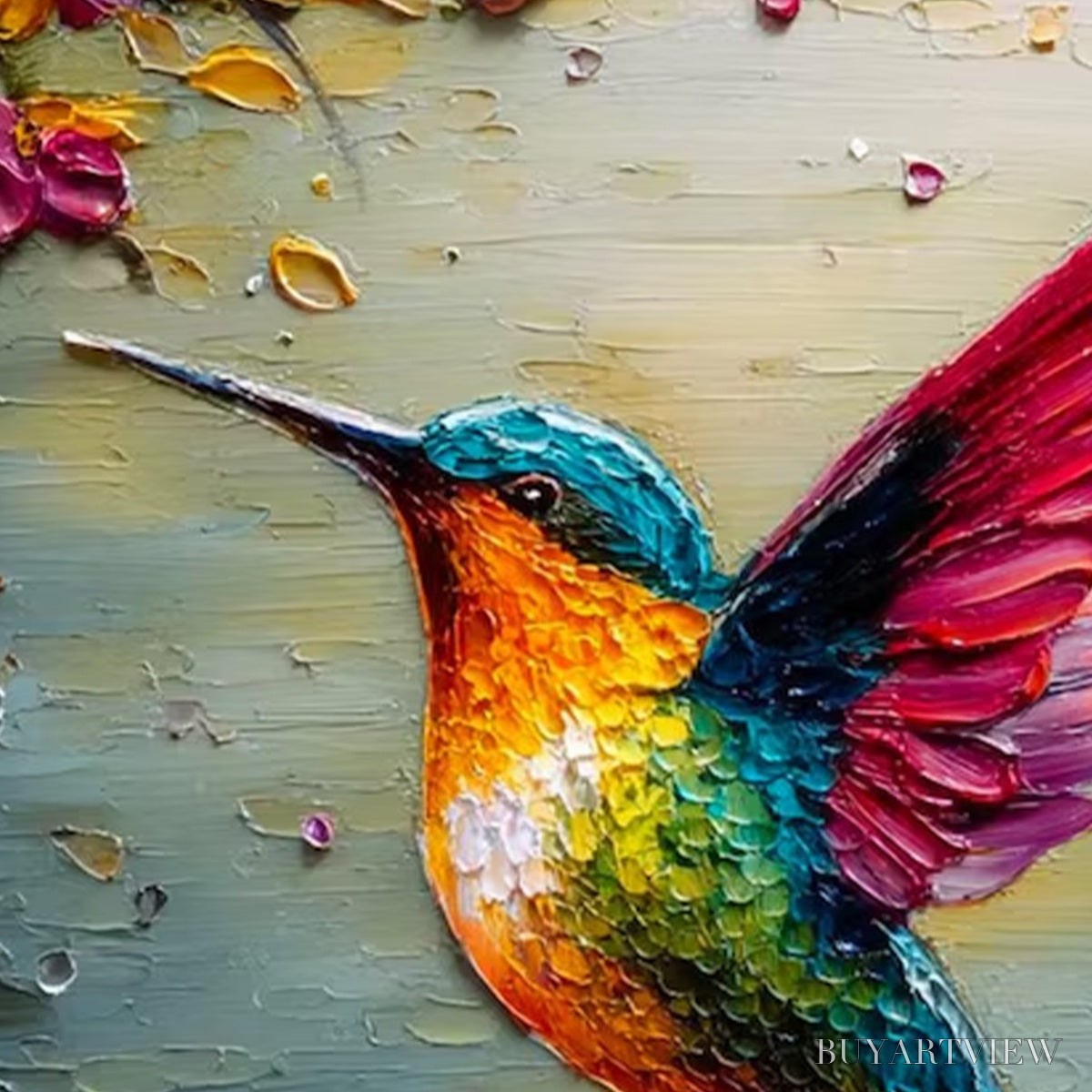 BUYARTVIEW Nectar Flight – Vibrant Impressionist Hummingbird Floral Oil Painting - image 5