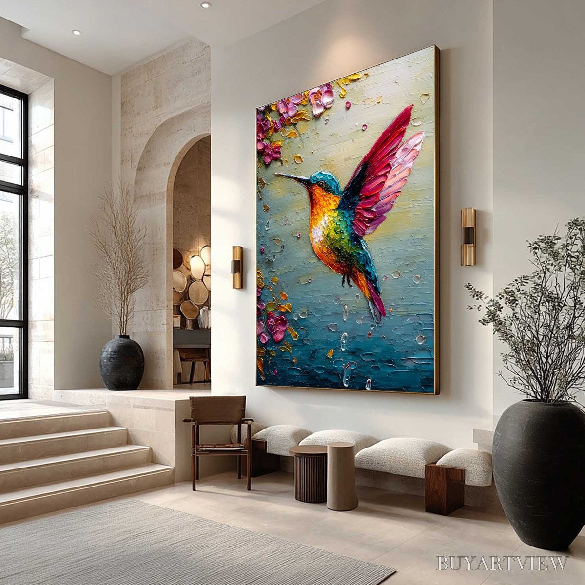 BUYARTVIEW Nectar Flight – Vibrant Impressionist Hummingbird Floral Oil Painting - image 6