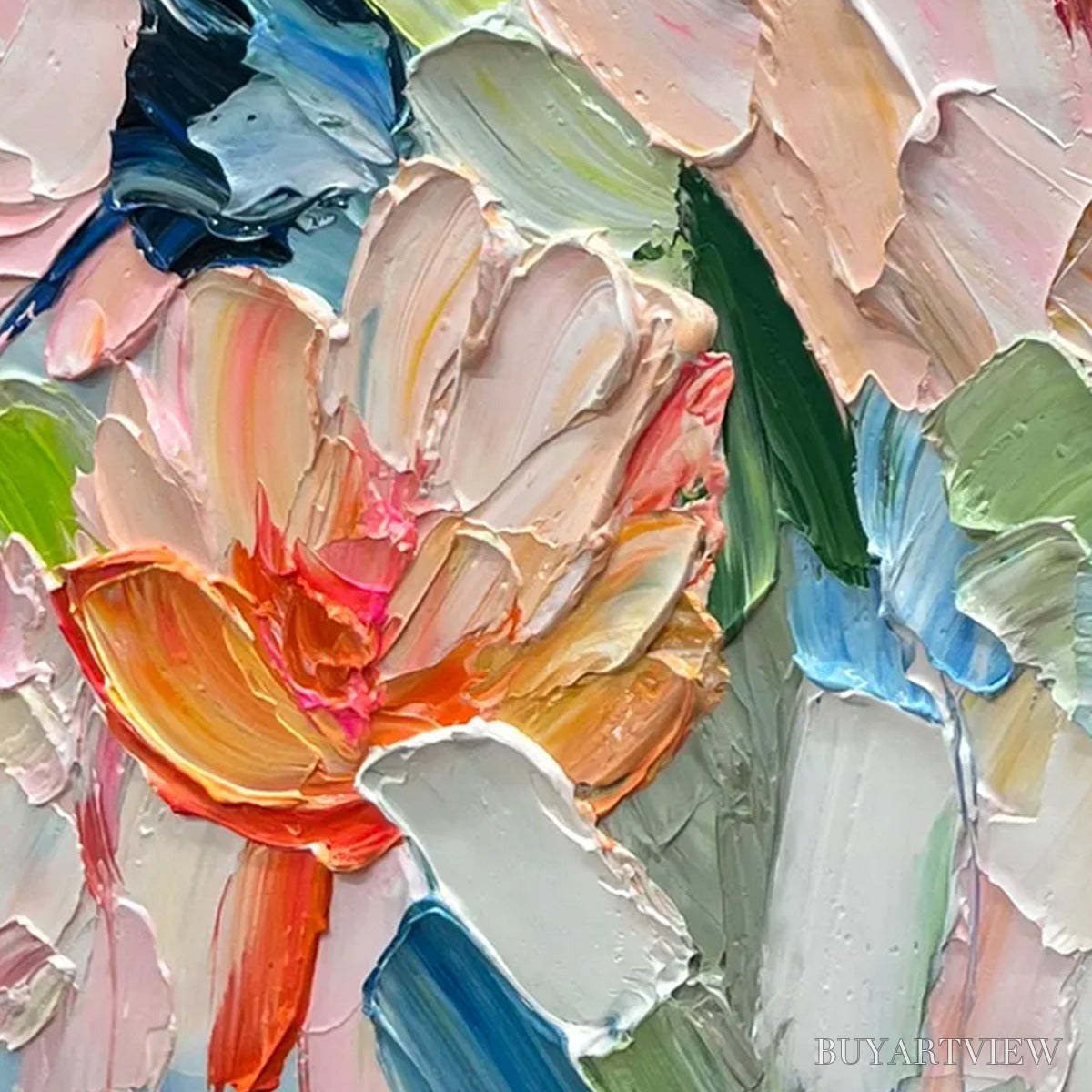 BUYARTVIEW Blossom Chorale – Textured Impressionist Floral Diptych Oil Painting - image 4