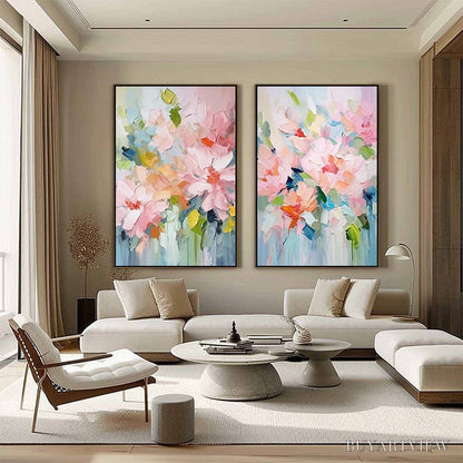 BUYARTVIEW Blossom Chorale – Textured Impressionist Floral Diptych Oil Painting - image 5