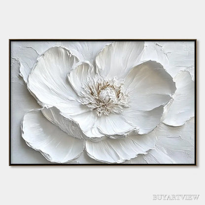 BUYARTVIEW Ivory Bloom – Minimalist Textured Floral Oil Painting - image 1