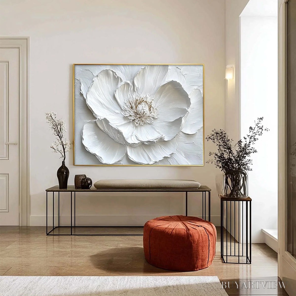 BUYARTVIEW Ivory Bloom – Minimalist Textured Floral Oil Painting - image 3
