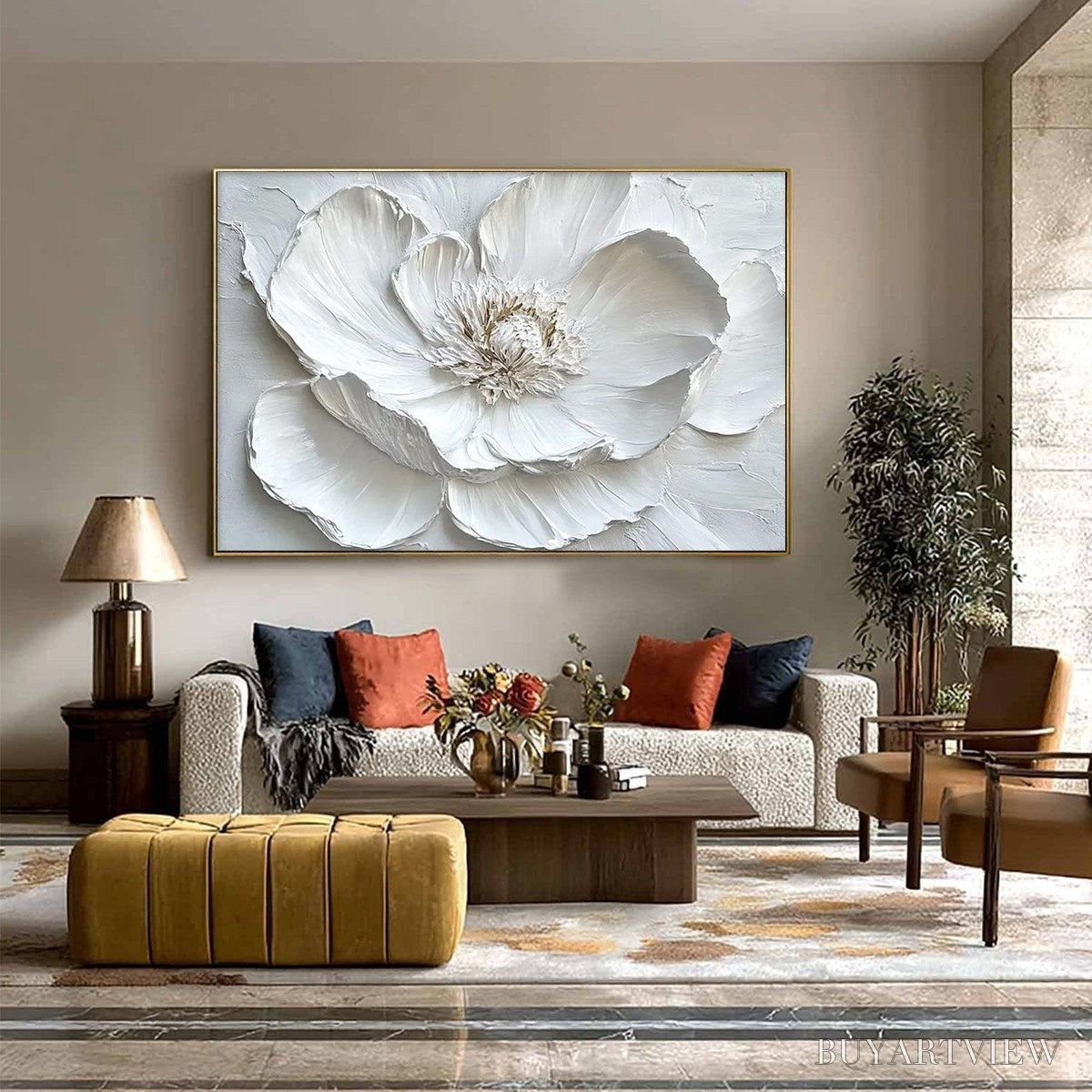 BUYARTVIEW Ivory Bloom – Minimalist Textured Floral Oil Painting - image 5