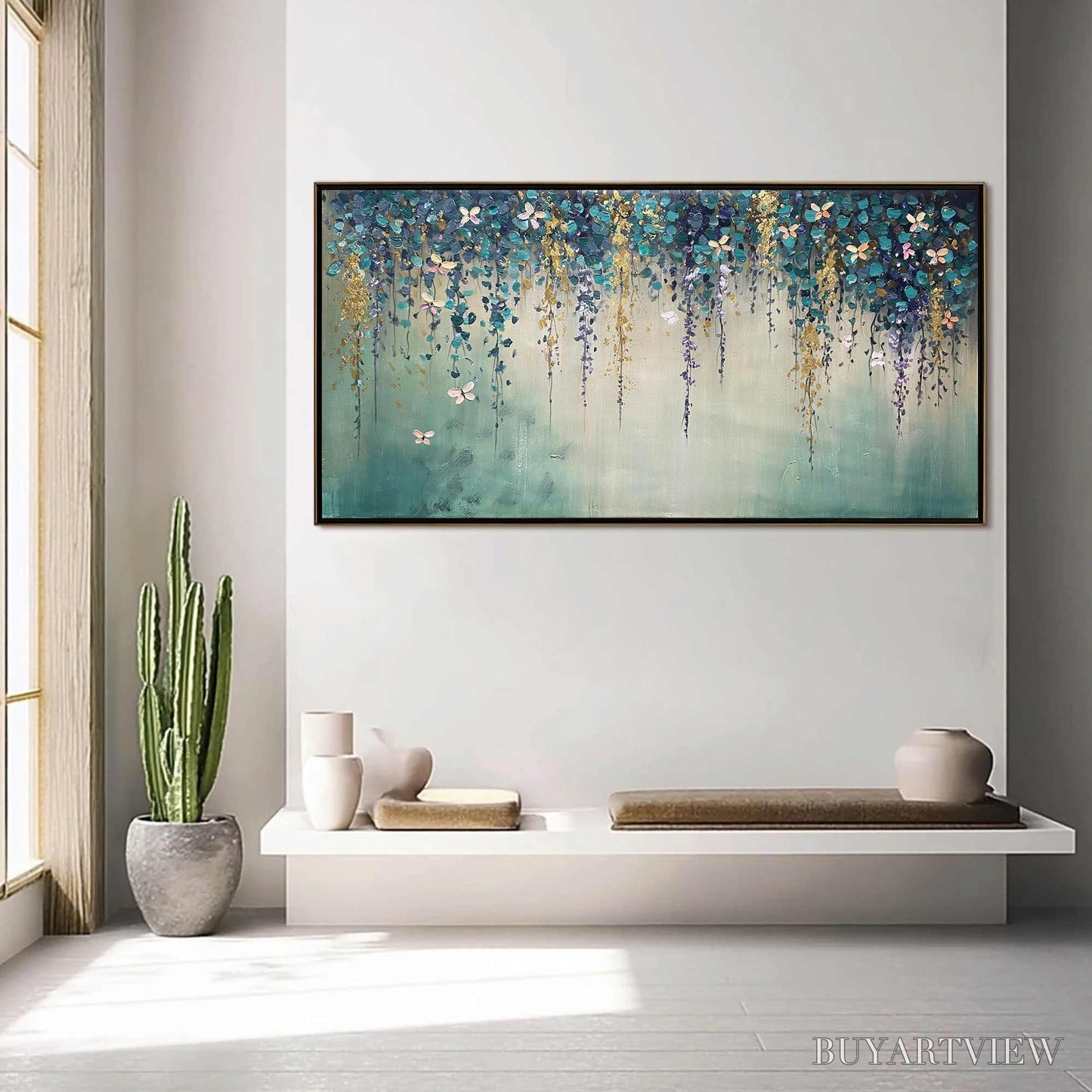 BUYARTVIEW Ready to Ship | Cascade – Panoramic Floral and Butterfly Oil Painting - image 1