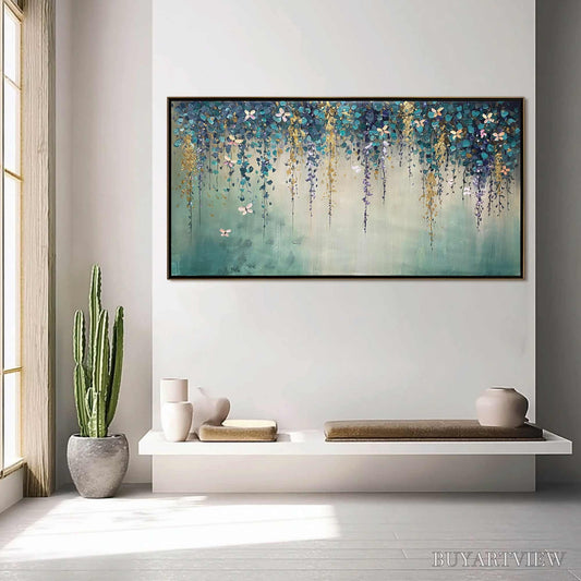BUYARTVIEW Ready to Ship | Cascade – Panoramic Floral and Butterfly Oil Painting - image 1