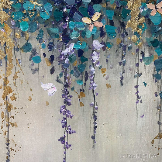 BUYARTVIEW Ready to Ship | Cascade – Panoramic Floral and Butterfly Oil Painting - image 2