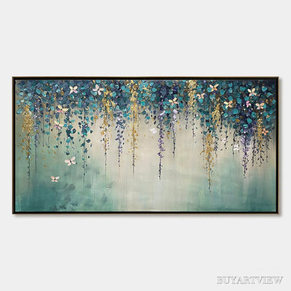 BUYARTVIEW Ready to Ship | Cascade – Panoramic Floral and Butterfly Oil Painting - image 3