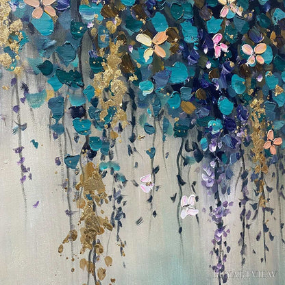 BUYARTVIEW Ready to Ship | Cascade – Panoramic Floral and Butterfly Oil Painting - image 4
