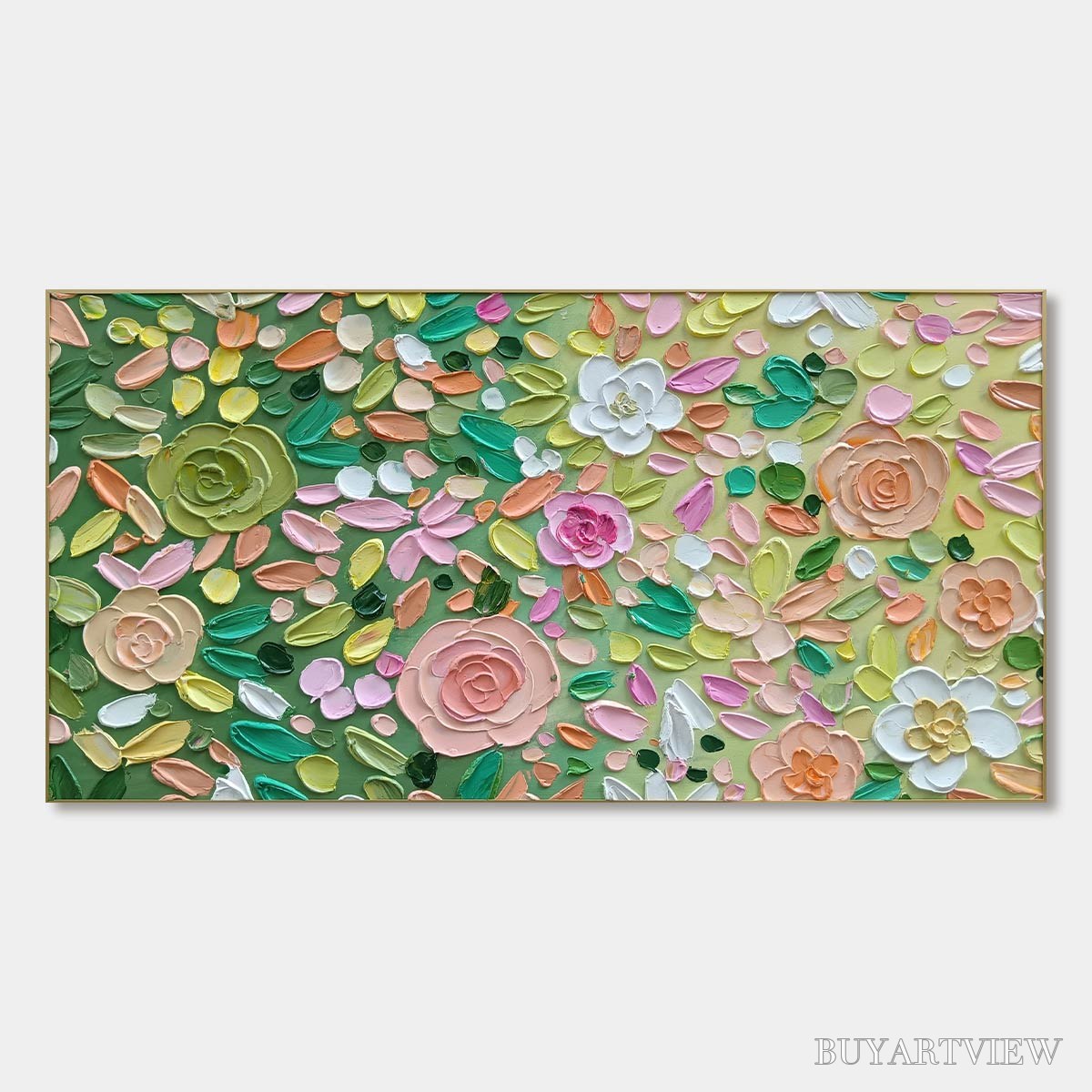BUYARTVIEW Ready to Ship | Garden Rhapsody | 28''X56'' | 70x140cm | Gold Frame - image 3