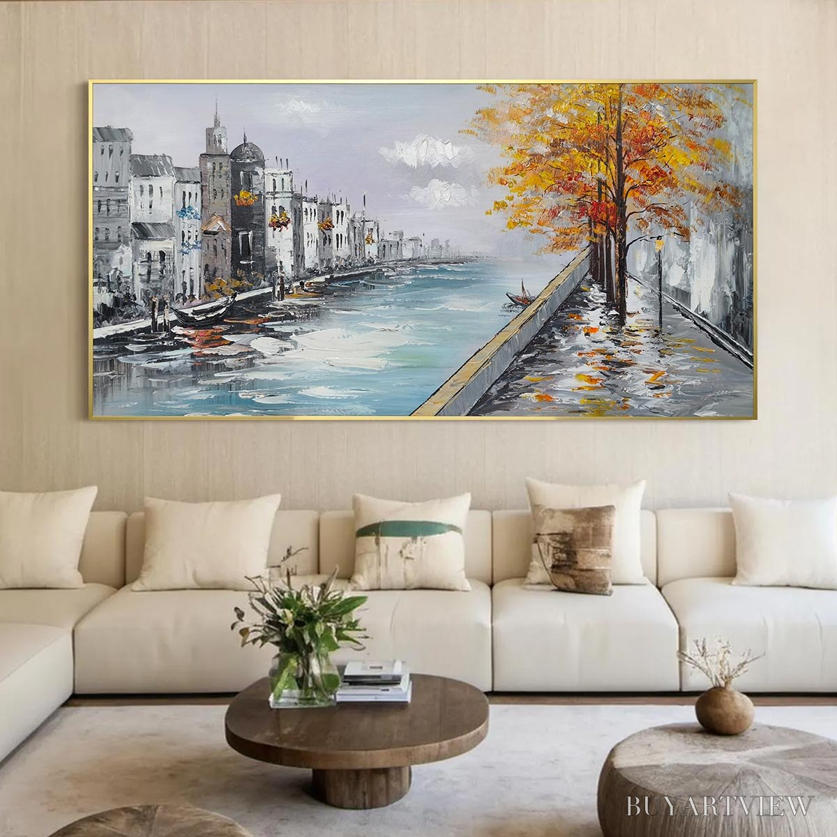 BUYARTVIEW Ready to Ship | Parisian Autumn Stroll | 20''X40'' | 50x100cm | Gold Frame - image 1