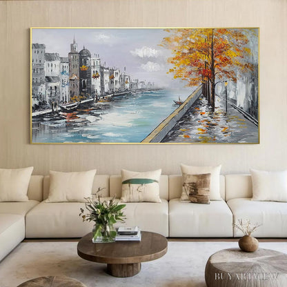 BUYARTVIEW Ready to Ship | Parisian Autumn Stroll | 20''X40'' | 50x100cm | Gold Frame - image 1