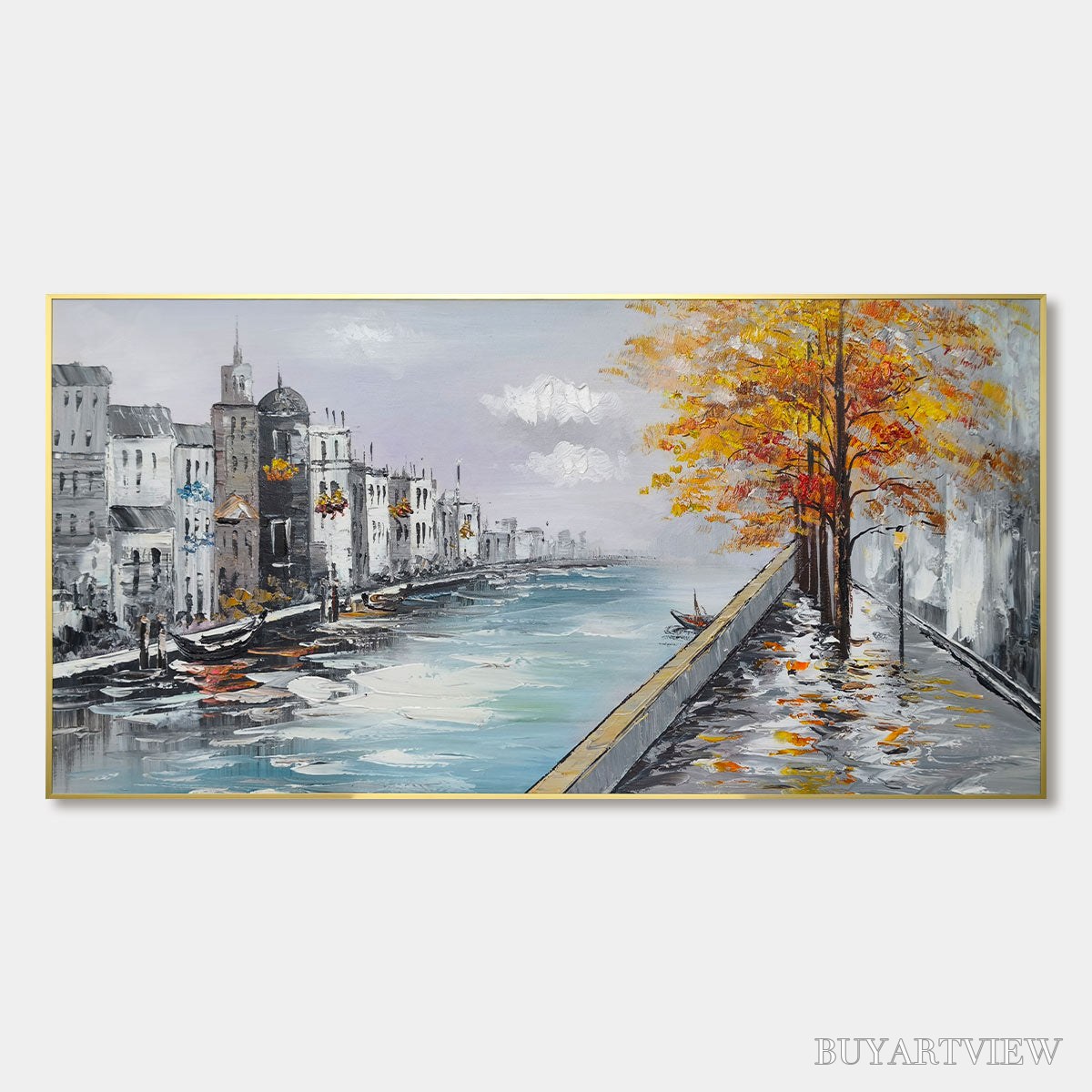 BUYARTVIEW Ready to Ship | Parisian Autumn Stroll | 20''X40'' | 50x100cm | Gold Frame - image 3