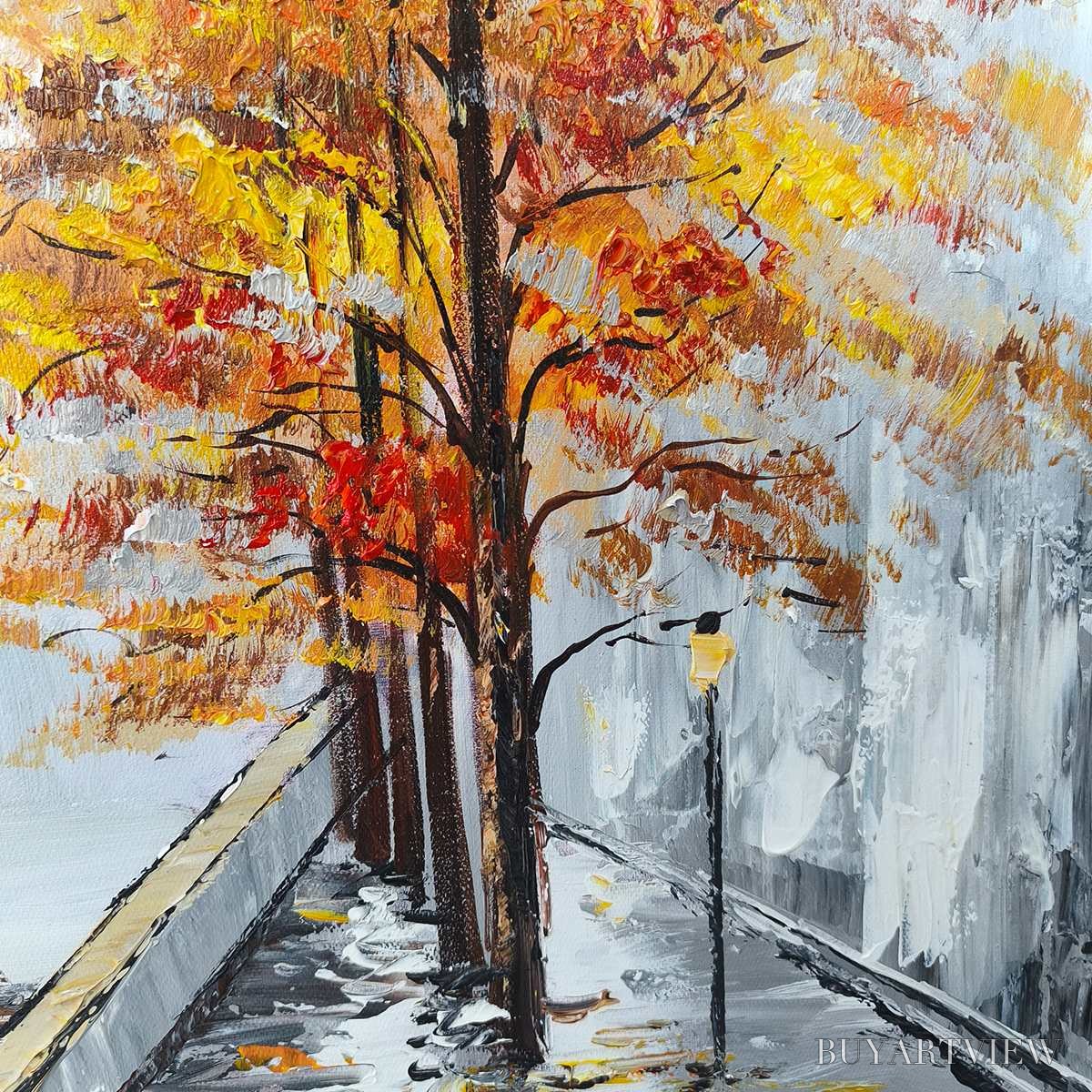 BUYARTVIEW Ready to Ship | Parisian Autumn Stroll | 20''X40'' | 50x100cm | Gold Frame - image 4