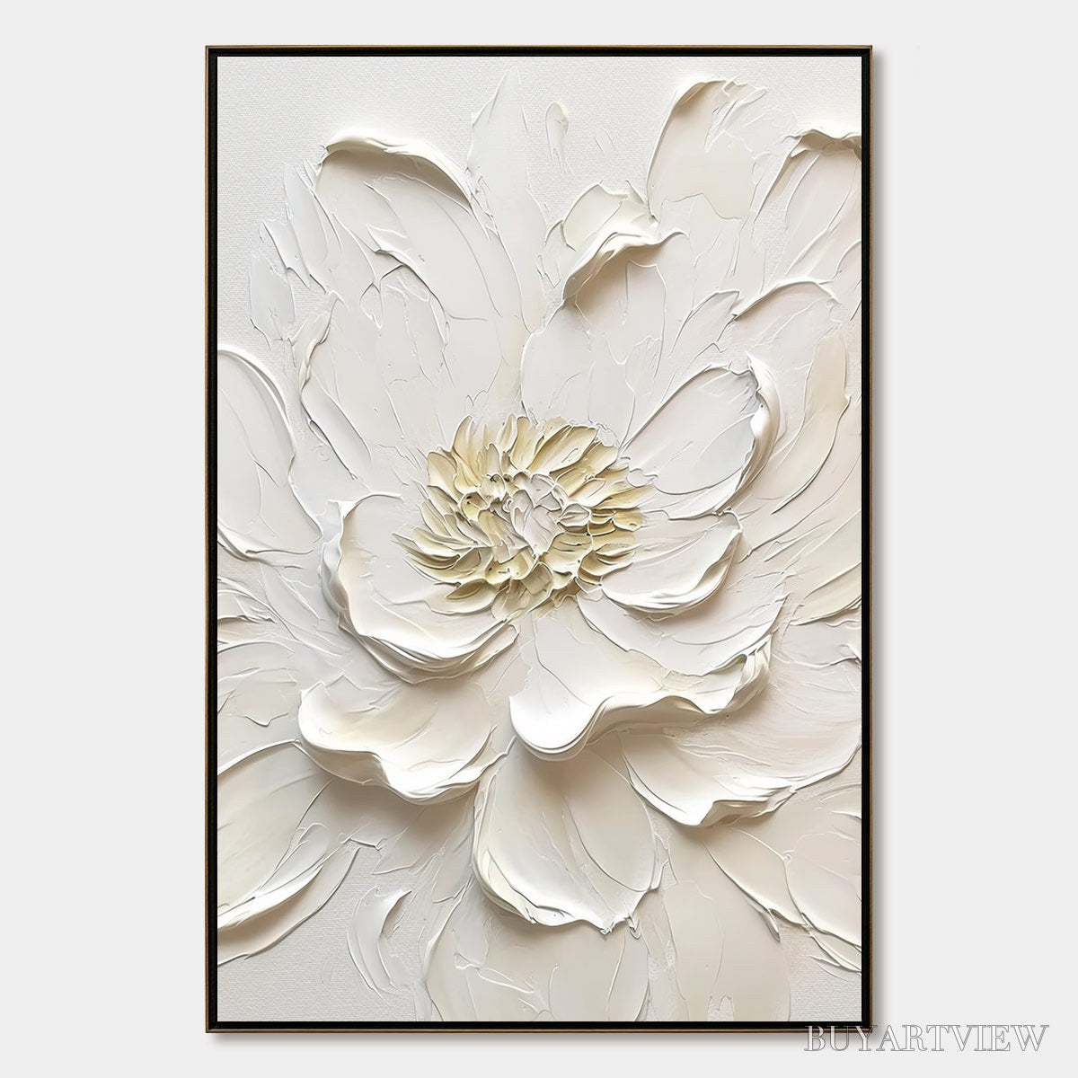 BUYARTVIEW Alabaster Bloom – Textured Impasto Peony Flower Painting - image 1