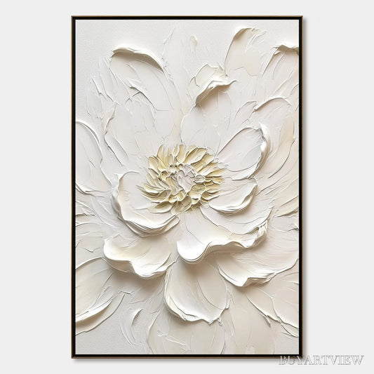 BUYARTVIEW Alabaster Bloom – Textured Impasto Peony Flower Painting - image 1