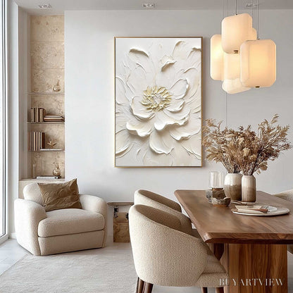 BUYARTVIEW Alabaster Bloom – Textured Impasto Peony Flower Painting - image 2