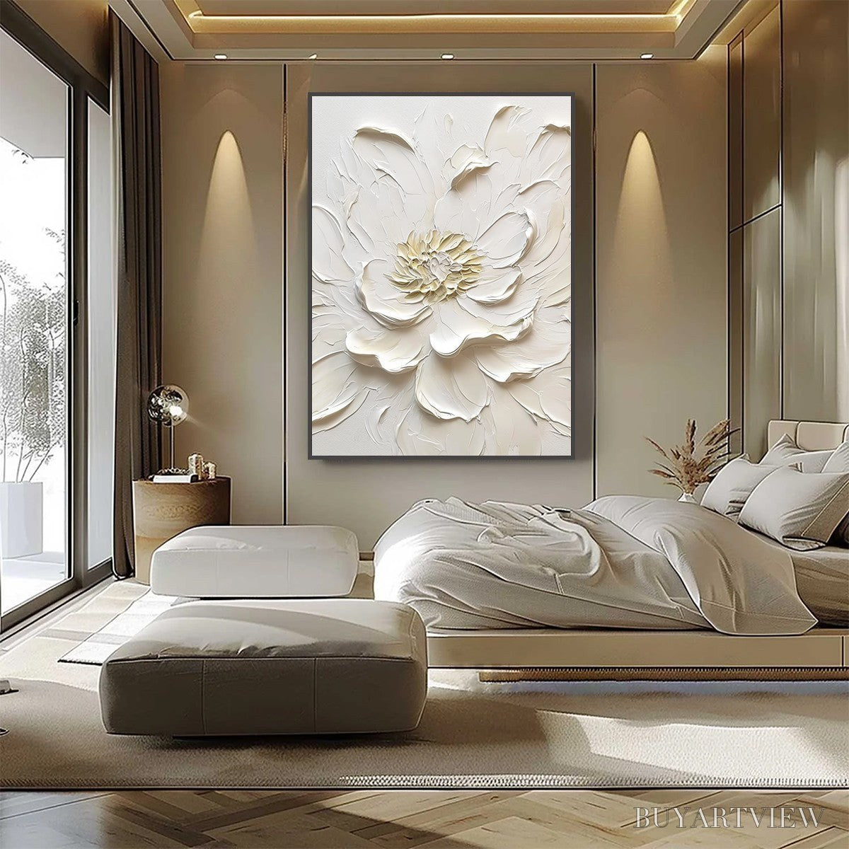 BUYARTVIEW Alabaster Bloom – Textured Impasto Peony Flower Painting - image 3