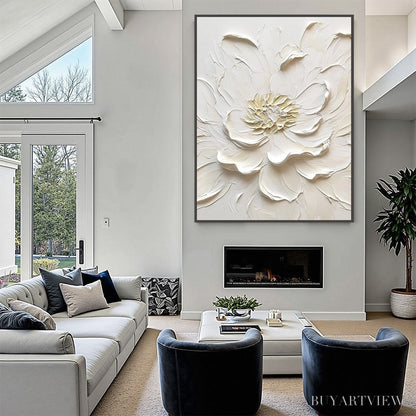 BUYARTVIEW Alabaster Bloom – Textured Impasto Peony Flower Painting - image 4