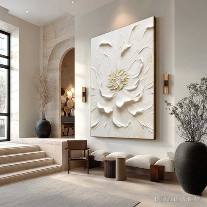BUYARTVIEW Alabaster Bloom – Textured Impasto Peony Flower Painting - image 5