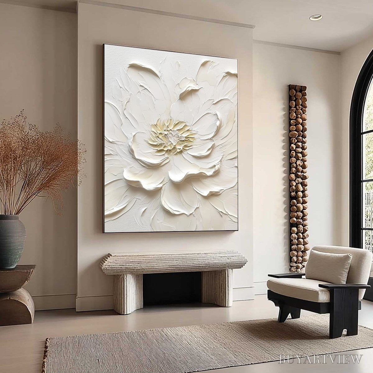BUYARTVIEW Alabaster Bloom – Textured Impasto Peony Flower Painting - image 6