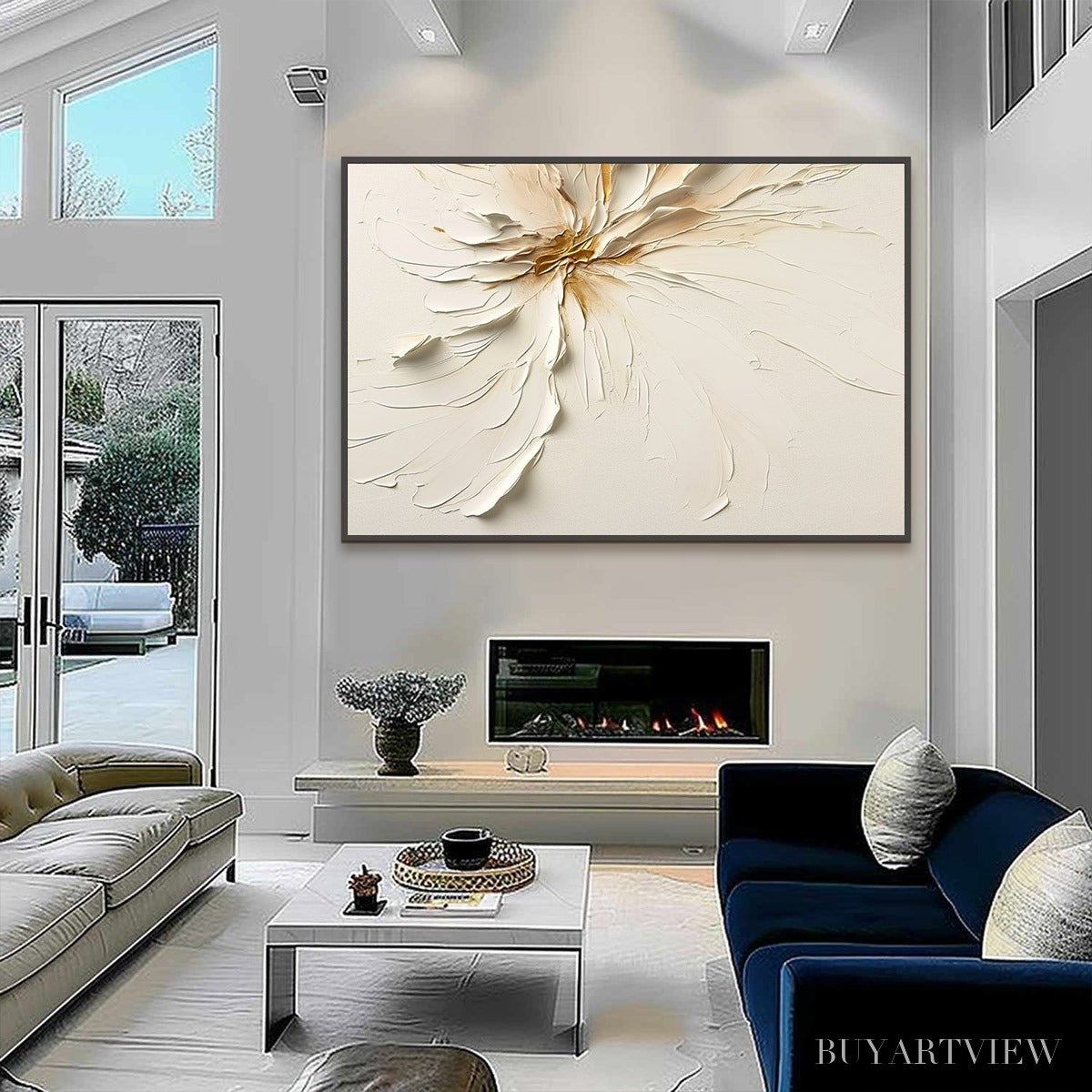 BUYARTVIEW Golden Heart – Textured Impasto Abstract Floral Painting - image 3
