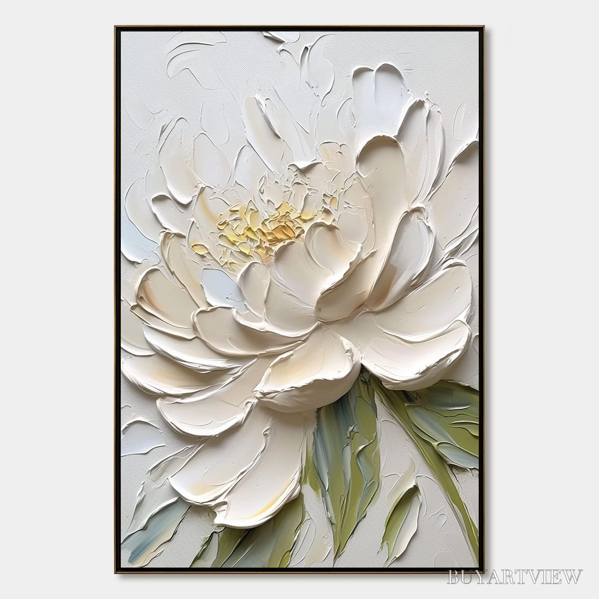 BUYARTVIEW Ivory Petals – Textured Impasto Peony Painting - image 1