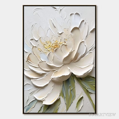 BUYARTVIEW Ivory Petals – Textured Impasto Peony Painting - image 1