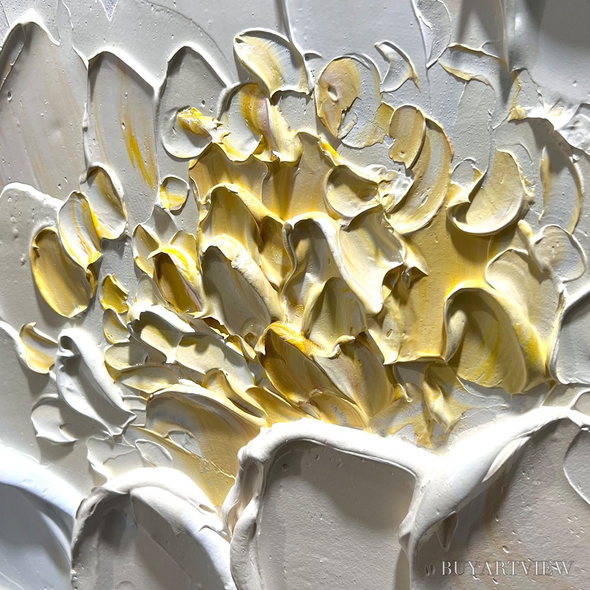 BUYARTVIEW Ivory Petals – Textured Impasto Peony Painting - image 3