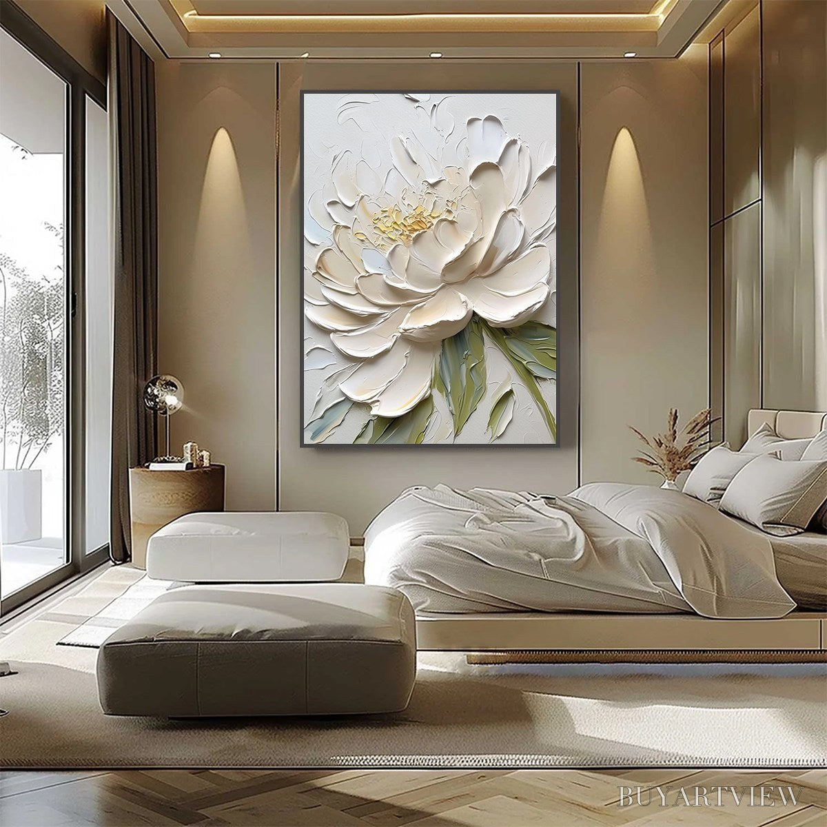 BUYARTVIEW Ivory Petals – Textured Impasto Peony Painting - image 4