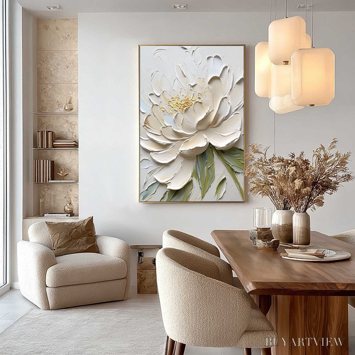 BUYARTVIEW Ivory Petals – Textured Impasto Peony Painting - image 6