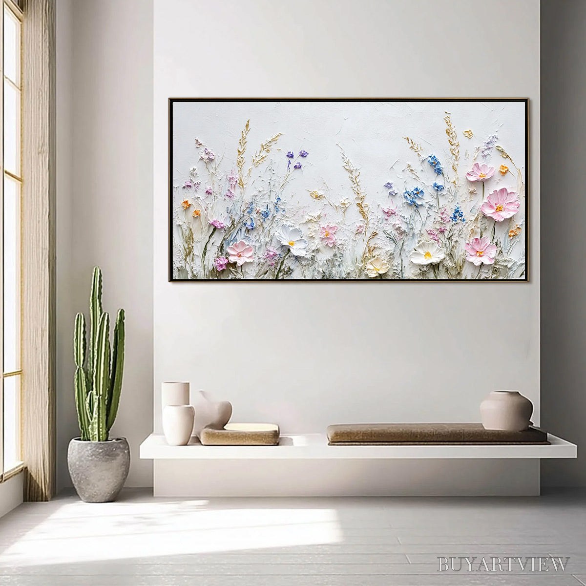 BUYARTVIEW Wildflower Serenade – Textured Pastel Floral Meadow Painting - image 2