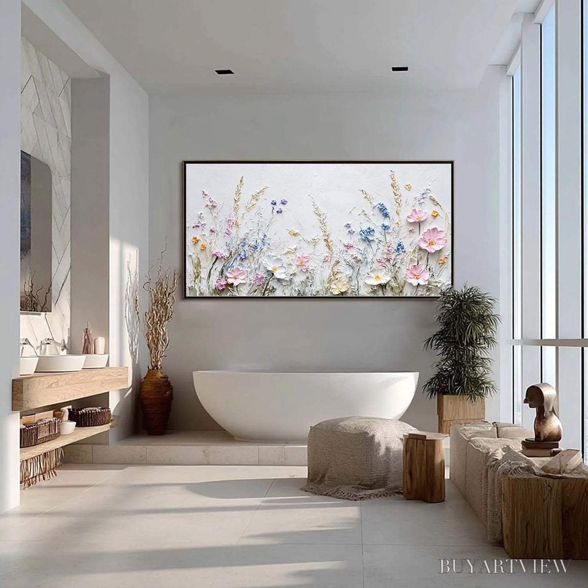 BUYARTVIEW Wildflower Serenade – Textured Pastel Floral Meadow Painting - image 6
