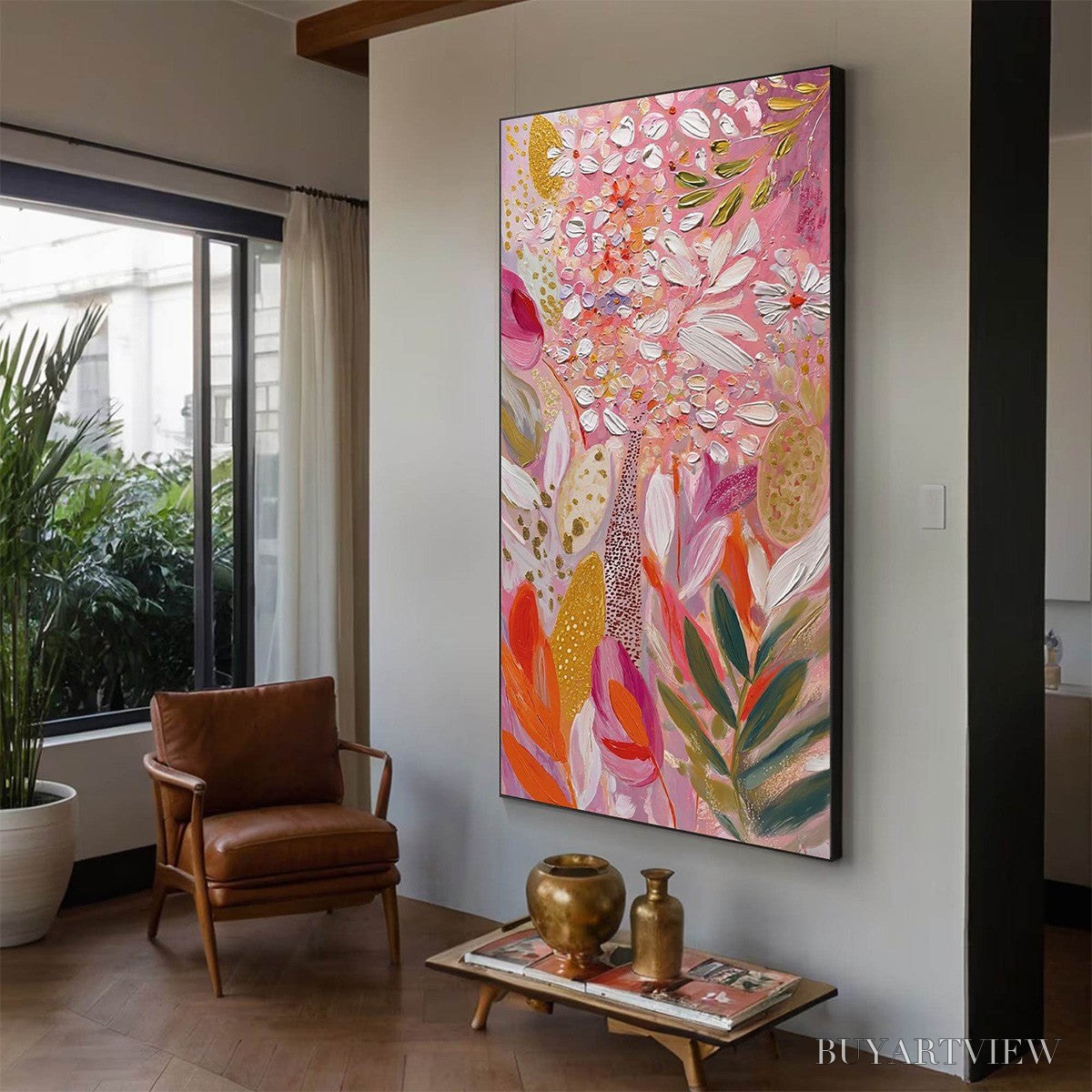 BUYARTVIEW Blushing Bloom – Textured Floral Impasto Oil Painting - image 3