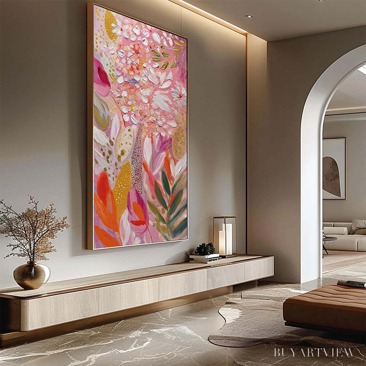 BUYARTVIEW Blushing Bloom – Textured Floral Impasto Oil Painting - image 5