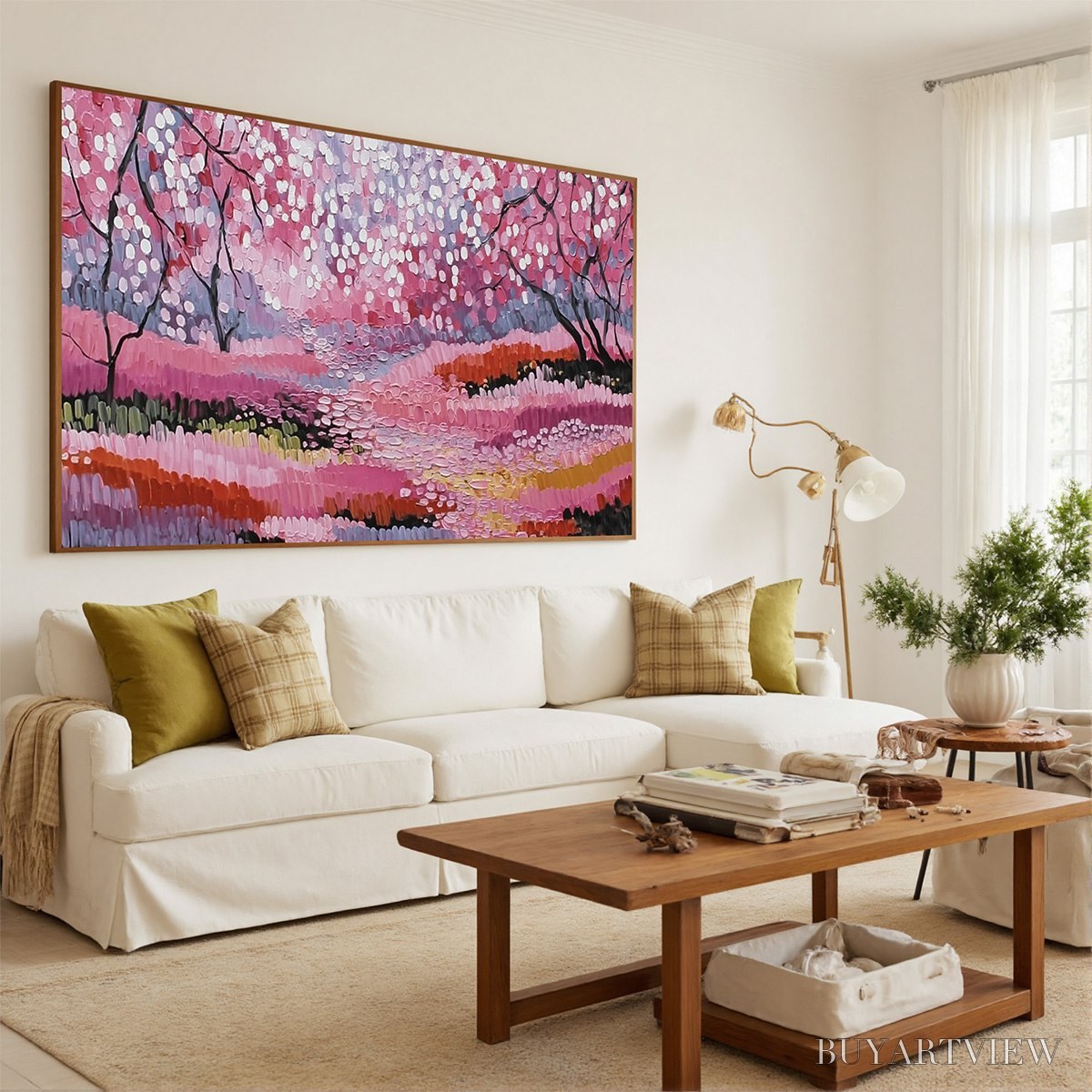 BUYARTVIEW Cherry Blossom Path – Textured Impasto Landscape Oil Painting - image 3