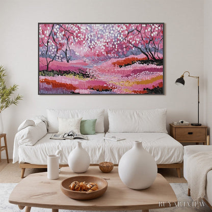 BUYARTVIEW Cherry Blossom Path – Textured Impasto Landscape Oil Painting - image 4