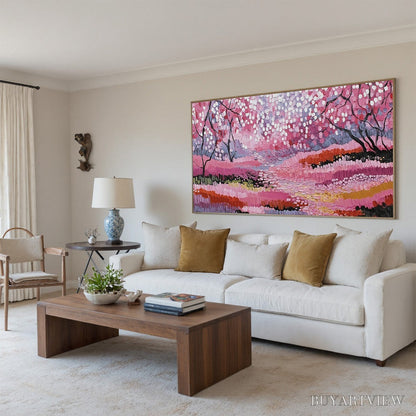 BUYARTVIEW Cherry Blossom Path – Textured Impasto Landscape Oil Painting - image 5
