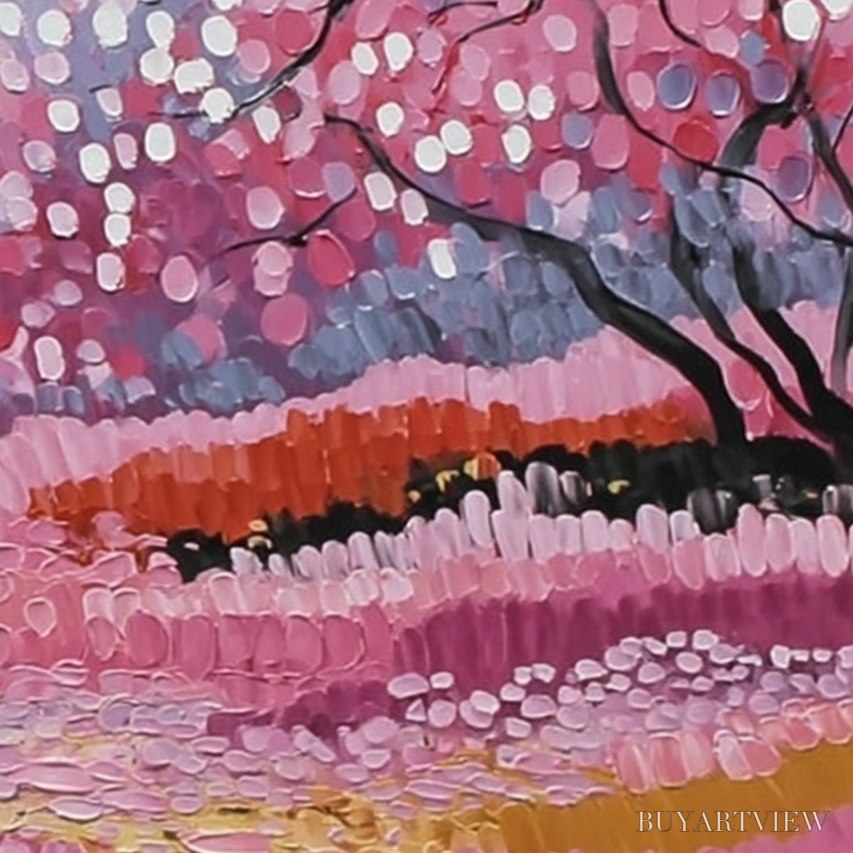 BUYARTVIEW Cherry Blossom Path – Textured Impasto Landscape Oil Painting - image 6