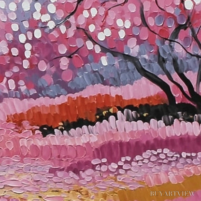 BUYARTVIEW Cherry Blossom Path – Textured Impasto Landscape Oil Painting - image 6