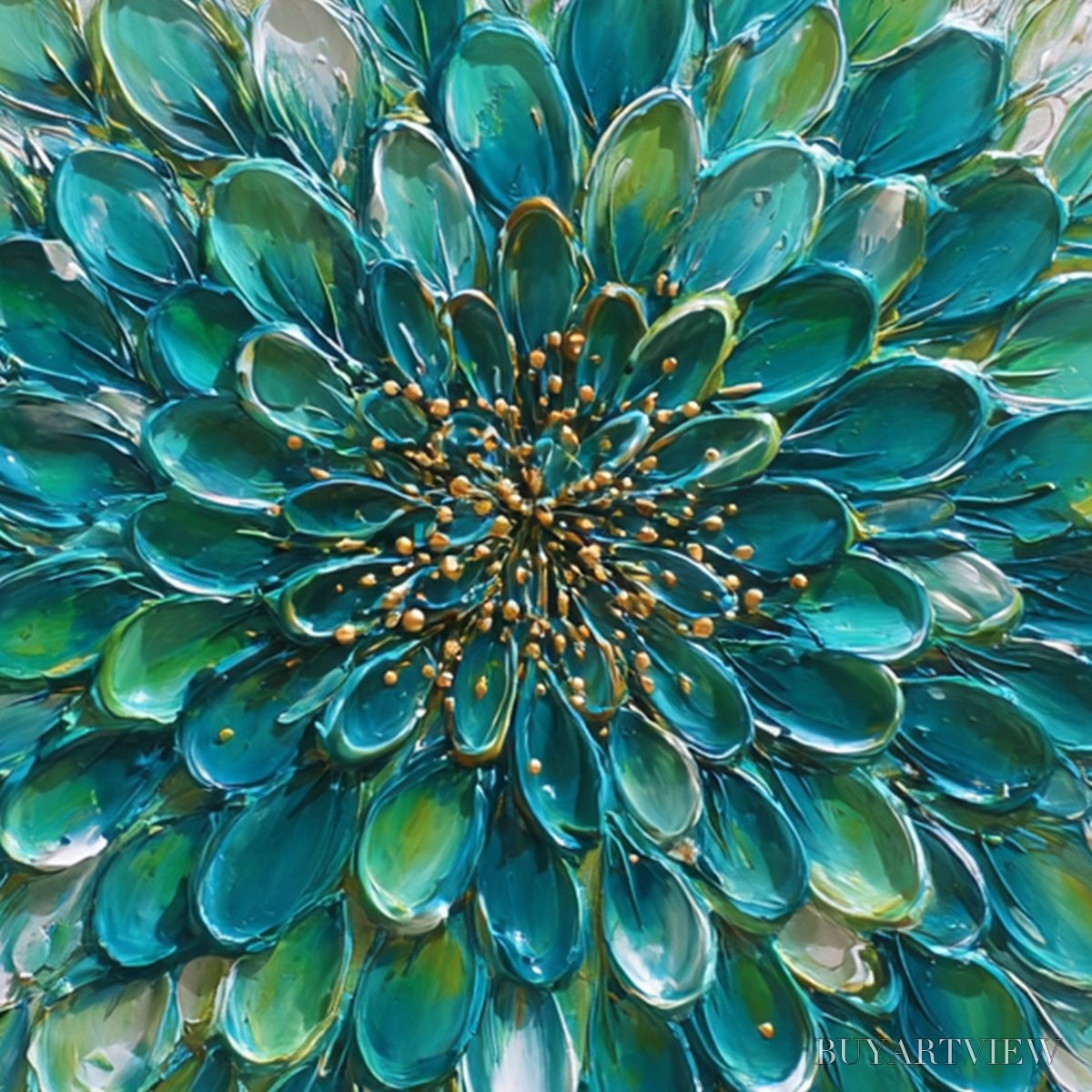 BUYARTVIEW Aqua Bloom – Textured Impasto Floral Oil Painting - image 3
