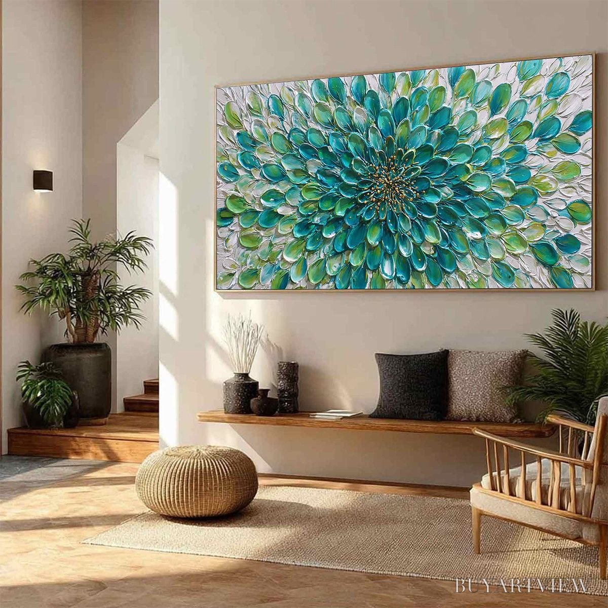 BUYARTVIEW Aqua Bloom – Textured Impasto Floral Oil Painting - image 4