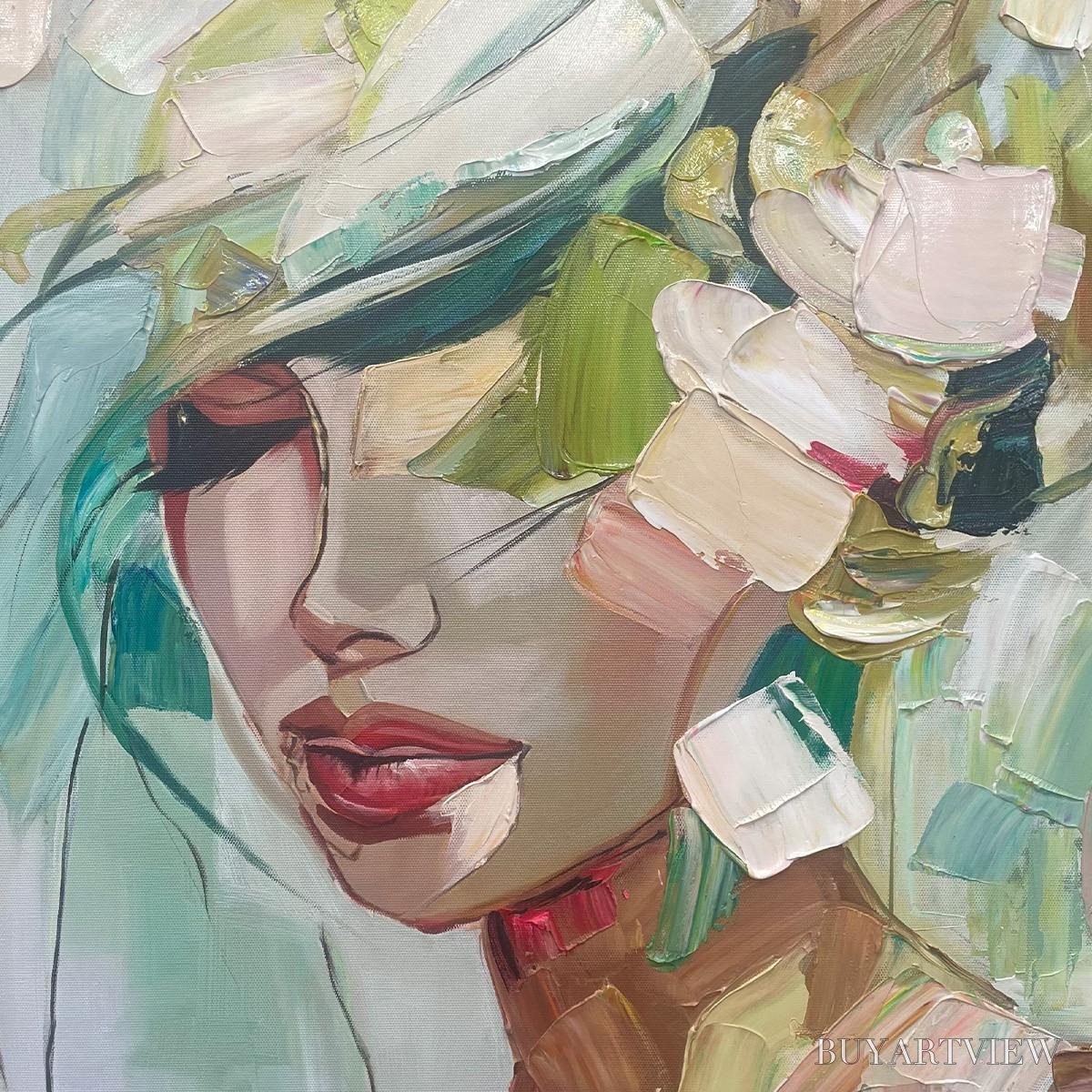 BUYARTVIEW Whispers of Spring – Impressionistic Floral Portrait Oil Painting - image 3