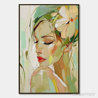 BUYARTVIEW Blossoming Serenity – Impressionistic Floral Portrait Oil Painting - image 1