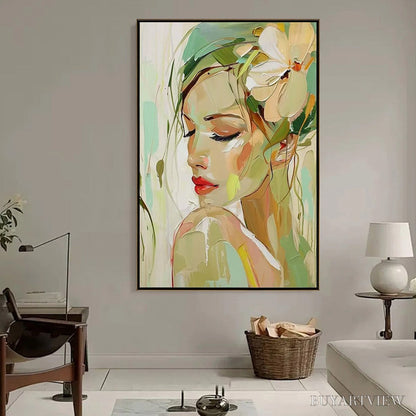 BUYARTVIEW Blossoming Serenity – Impressionistic Floral Portrait Oil Painting - image 2