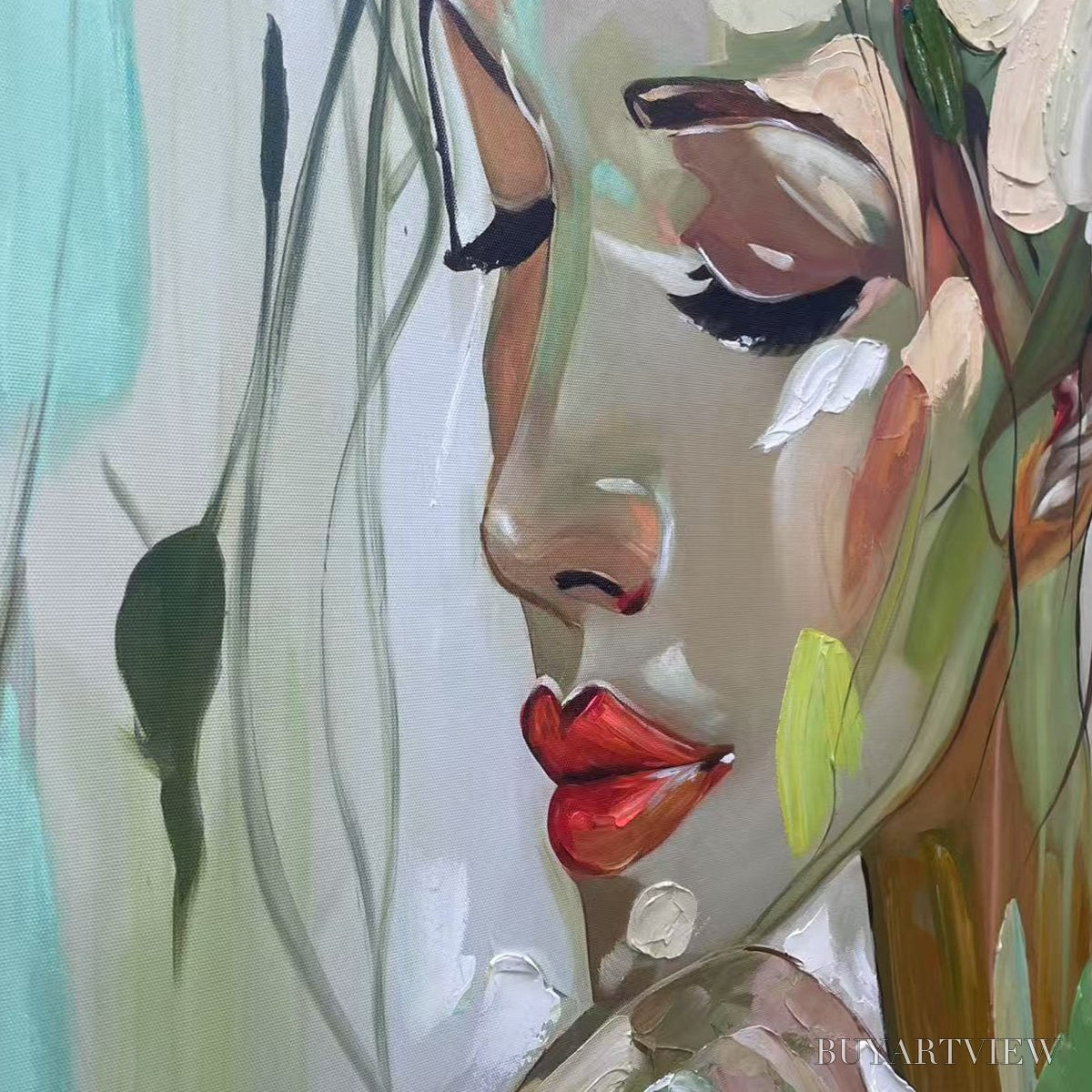 BUYARTVIEW Blossoming Serenity – Impressionistic Floral Portrait Oil Painting - image 3