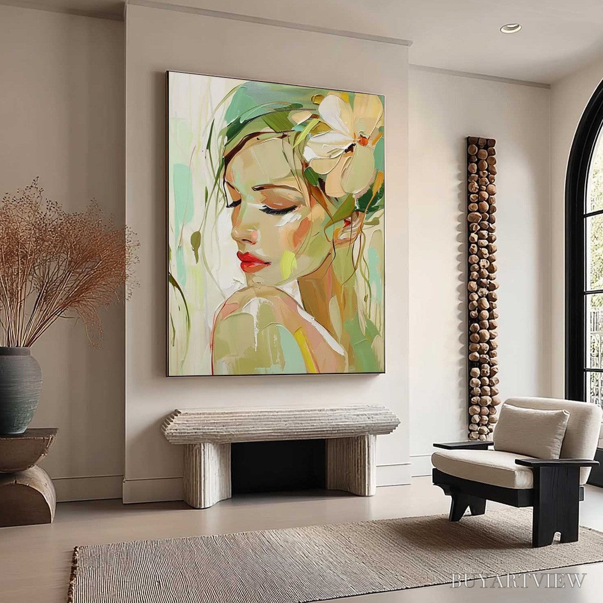 BUYARTVIEW Blossoming Serenity – Impressionistic Floral Portrait Oil Painting - image 5