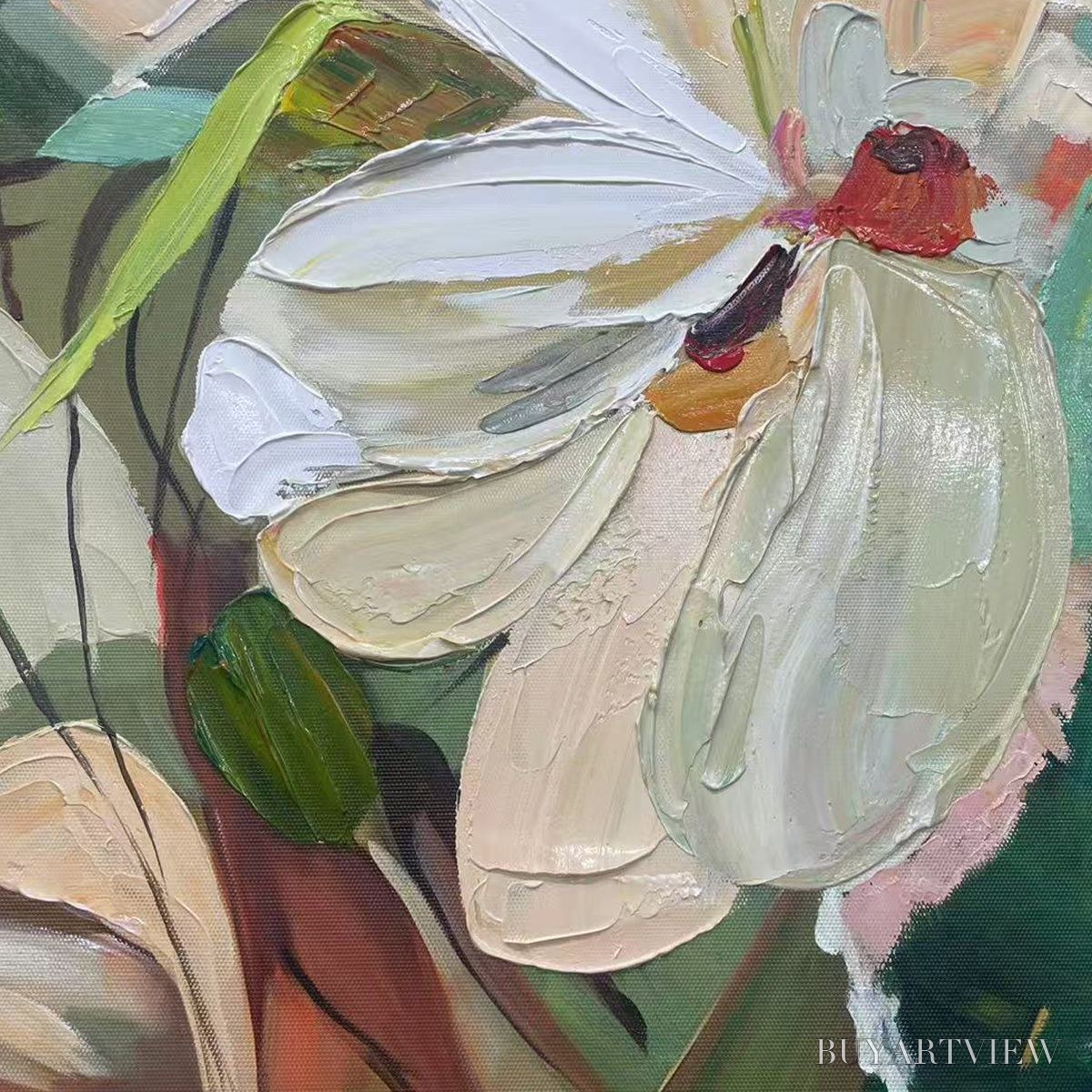 BUYARTVIEW Blossoming Serenity – Impressionistic Floral Portrait Oil Painting - image 6