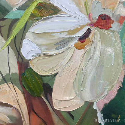 BUYARTVIEW Blossoming Serenity – Impressionistic Floral Portrait Oil Painting - image 6