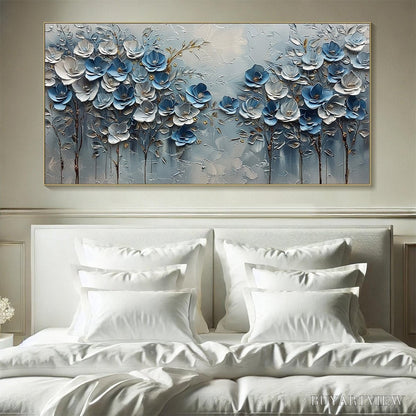 BUYARTVIEW Azure Blossoms – Textured Blue and Gold Floral Oil Painting - image 2